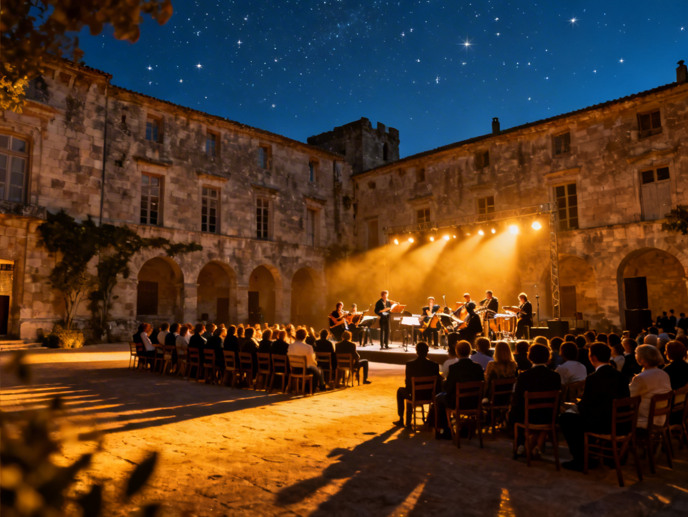 Scène de concert en plein air lors d'un festival d'été à Besançon